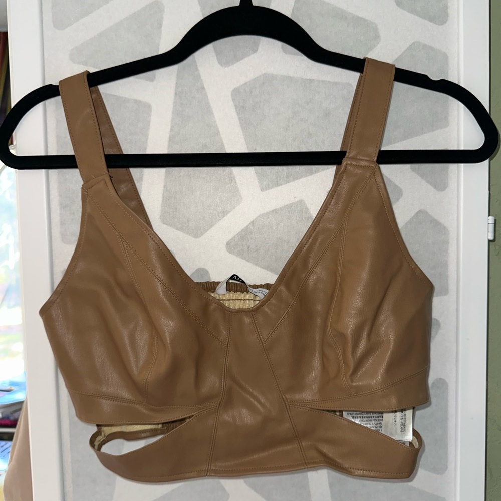 Zara Faux Leather Cut Out Crop Top